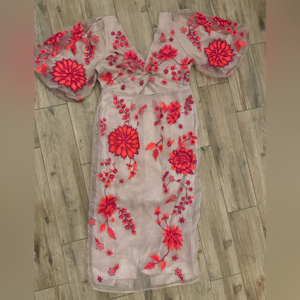 ASOS EDITION organza midi dress with floral embroidery in pink